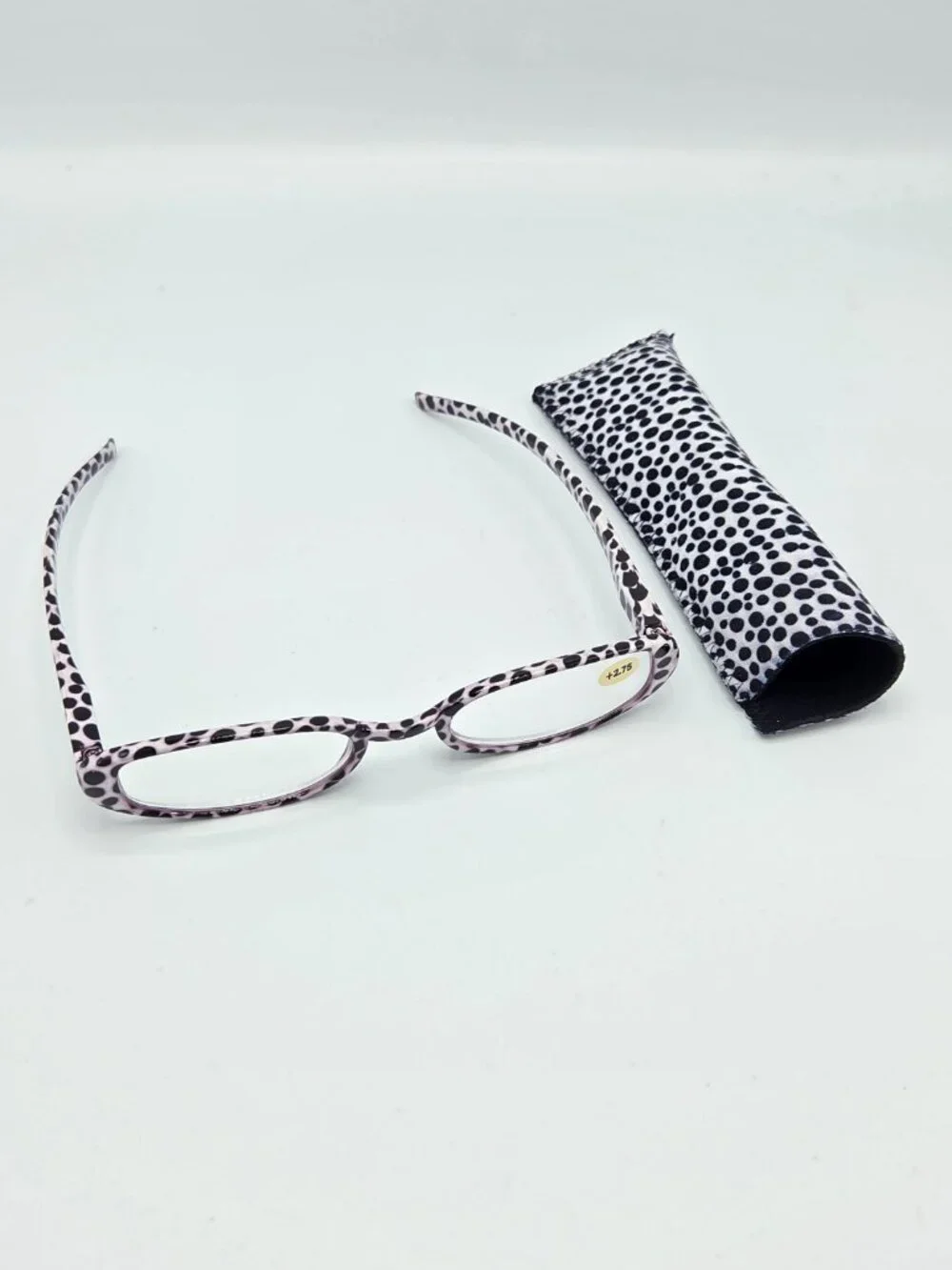 Reading Glasses with Matching Case - Black & Clear Pink tint Spotted +2.75